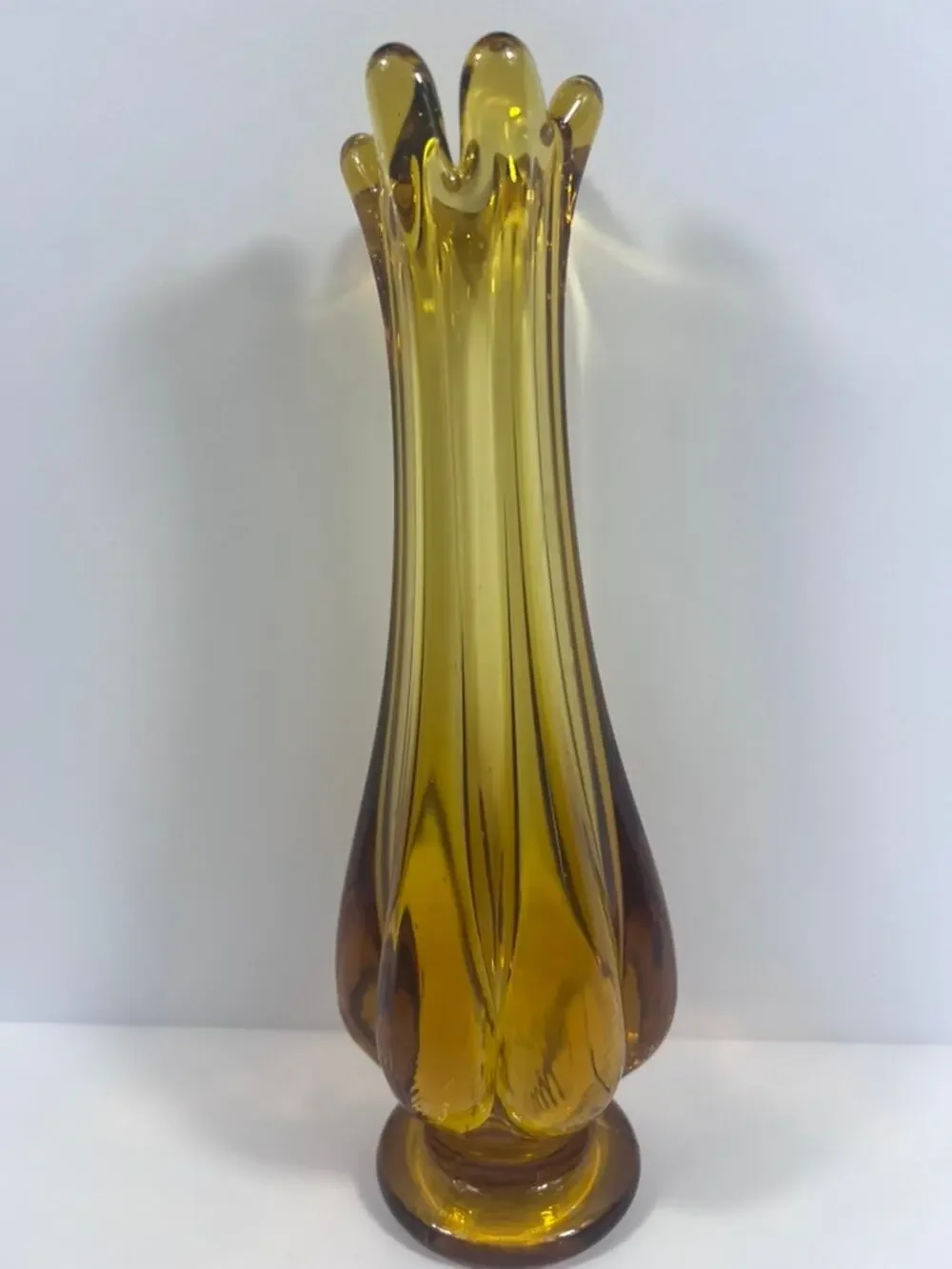 Vintage Mid-Century Amber Swung Glass Vase 10